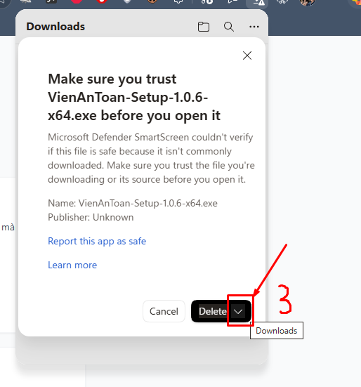 Hộp “Make sure you trust…” — bấm mũi tên cạnh nút Delete